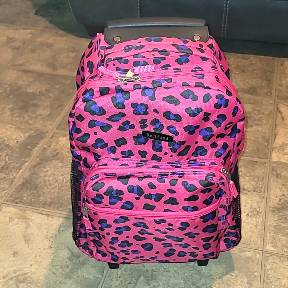 Pink Leopard Print Rolling Backpack - Picture 7 of 14